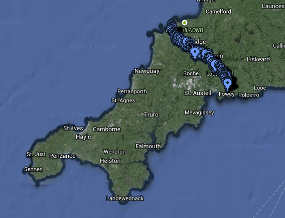 Map of Saints Way in Cornwall