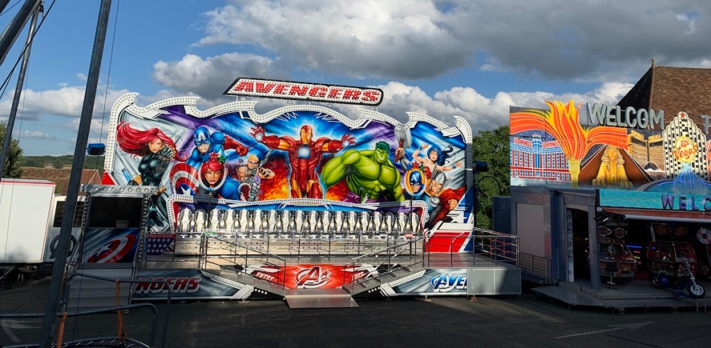 An Avengers-themed funfair ride